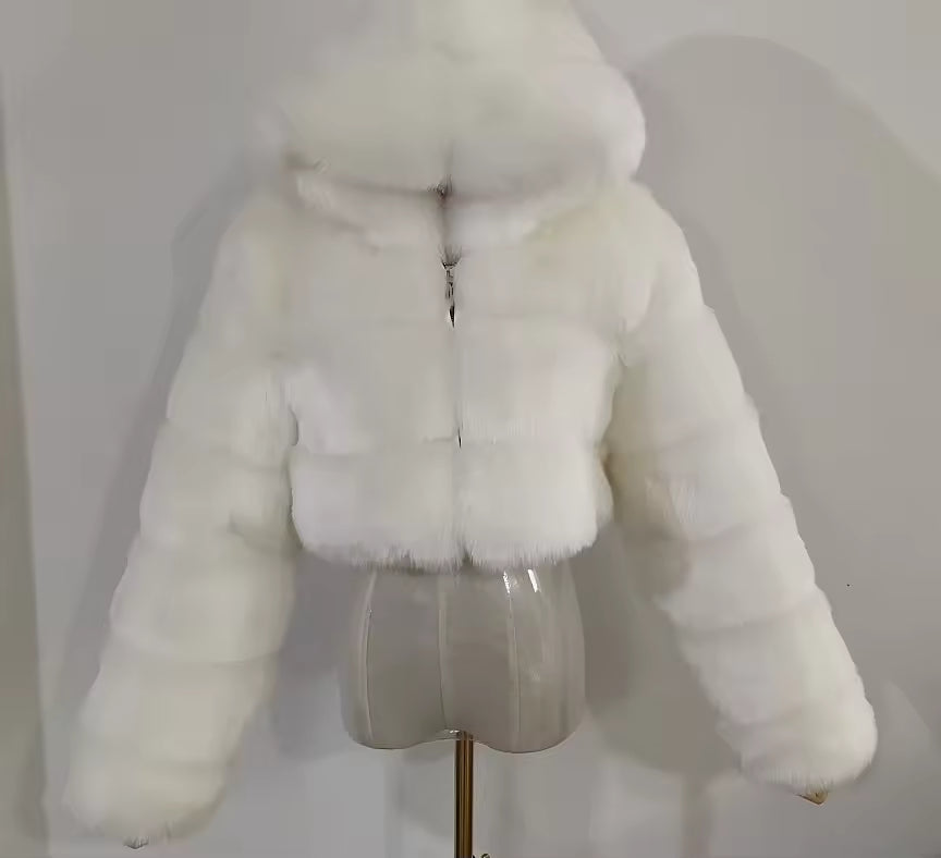 Cropped Faux Fur Hooded Jacket