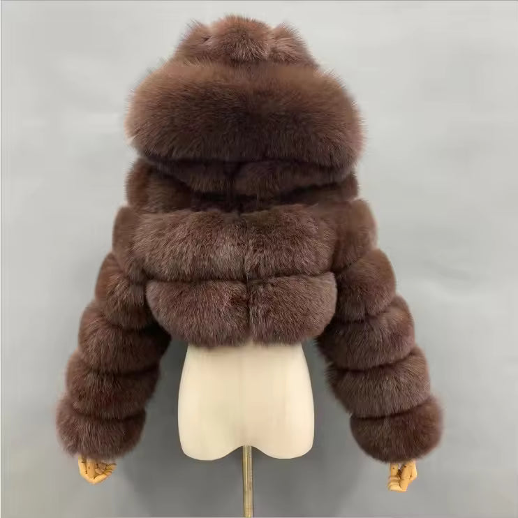 Cropped Faux Fur Hooded Jacket