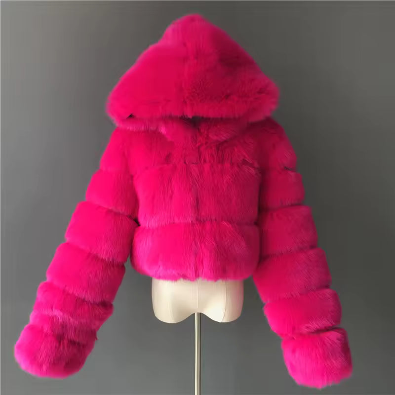 Cropped Faux Fur Hooded Jacket