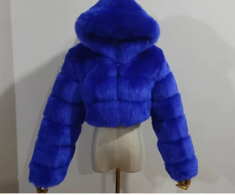 Cropped Faux Fur Hooded Jacket