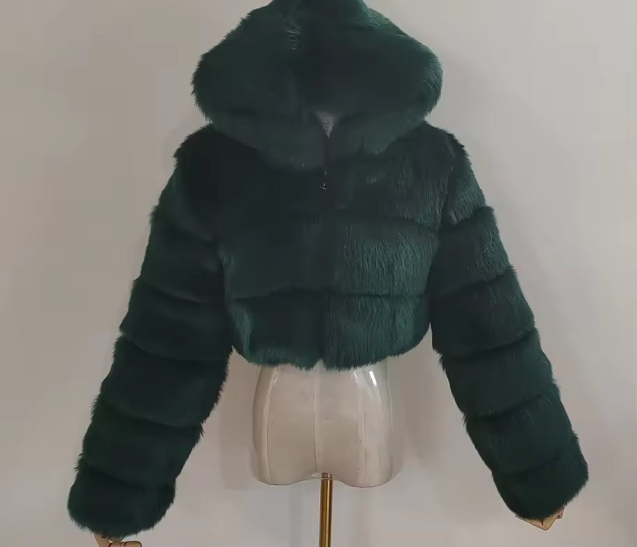 Cropped Faux Fur Hooded Jacket