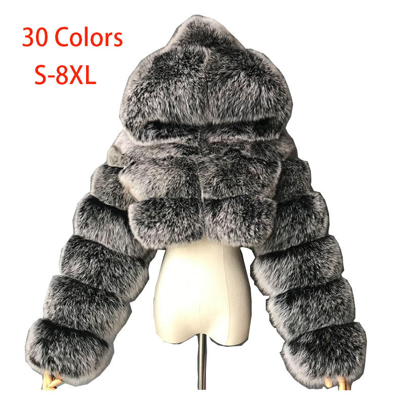 Cropped Faux Fur Hooded Jacket