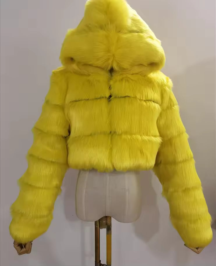 Cropped Faux Fur Hooded Jacket
