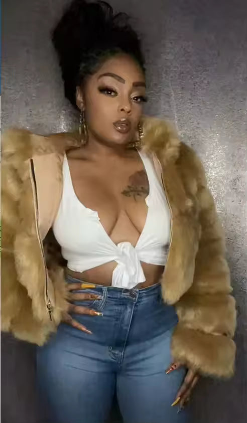 Cropped Faux Fur Hooded Jacket
